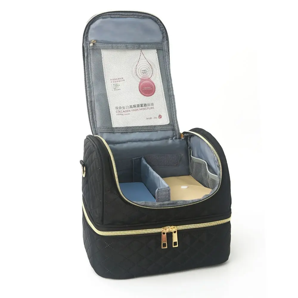 

Портативная косметичка из полиэстера с ручкой и ремешком, вместительная, черная, для путешествий, для женщин и мужчин