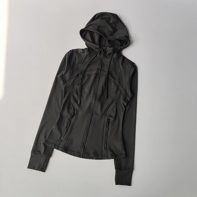 Women's Hooded Zip-Up Yoga Jacket - Windproof Long Sleeve Workout Top, Slim Fit Running Coat for Fall/Winter