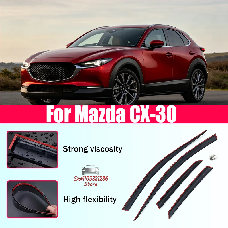 For Mazda CX-30 Rain and Shine Injection Window Rainproof Eyebrow Rain or Shine Side Window Deflector Visor Shade Ventvisor
