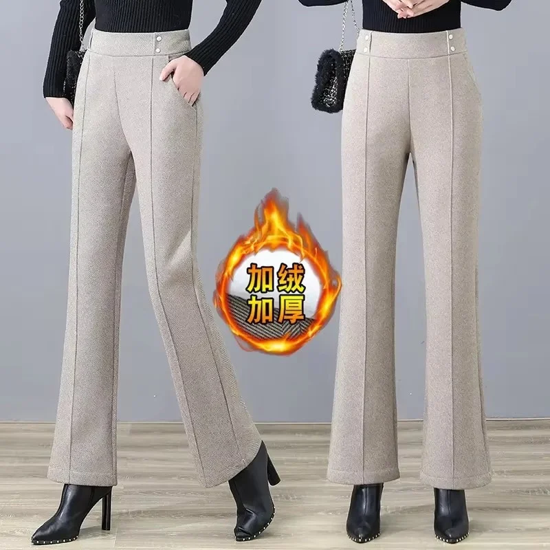 Otoño Invierno nuevos pantalones coreanos de cintura alta para mujer pantalones acampanados sueltos pantalones de lana de ocio de alta calidad para mujer