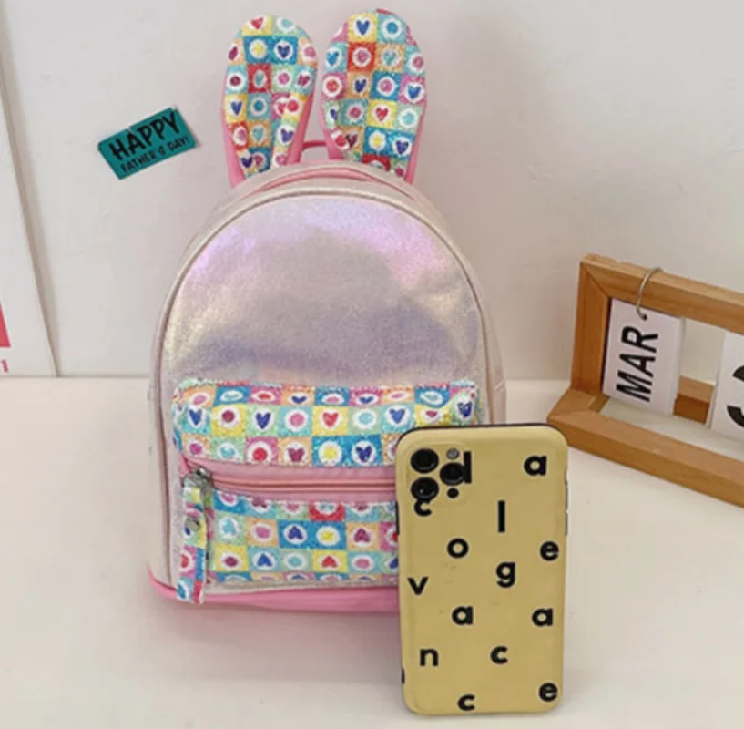 Rabbit Ear Children\'s Bag Backpack Colorful Sparkling Girl Baby Cute Cartoon Fashion Princess Bag Customized Book Bag