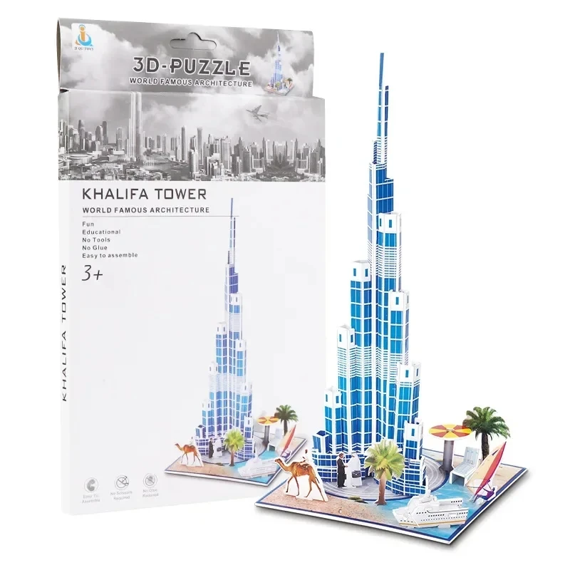 

World Architecture 3D Paper Jigsaw Puzzle DIY Small Model Dubai Towers Famous Construction Intellectual Development Kids Toys