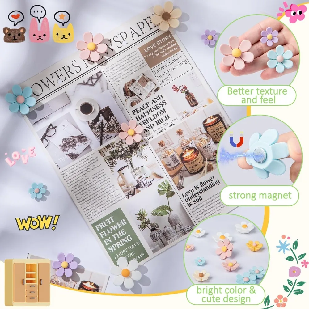 16-Pack 3D Flower Fridge Magnets – Strong, Colorful Decor for Kitchen, Office & Whiteboards