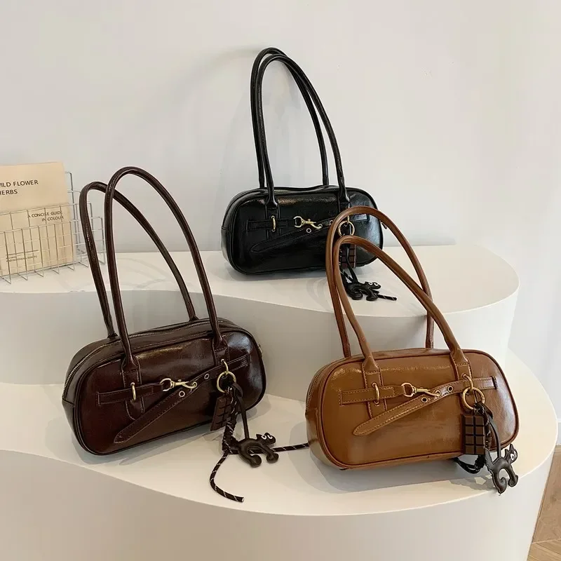 LEFTSIDE Small PU Leather Underarm Bags Lady Shoulder Bag for Women 2024 Winter New Y2K Retro Tote Bags Handbags And Purses