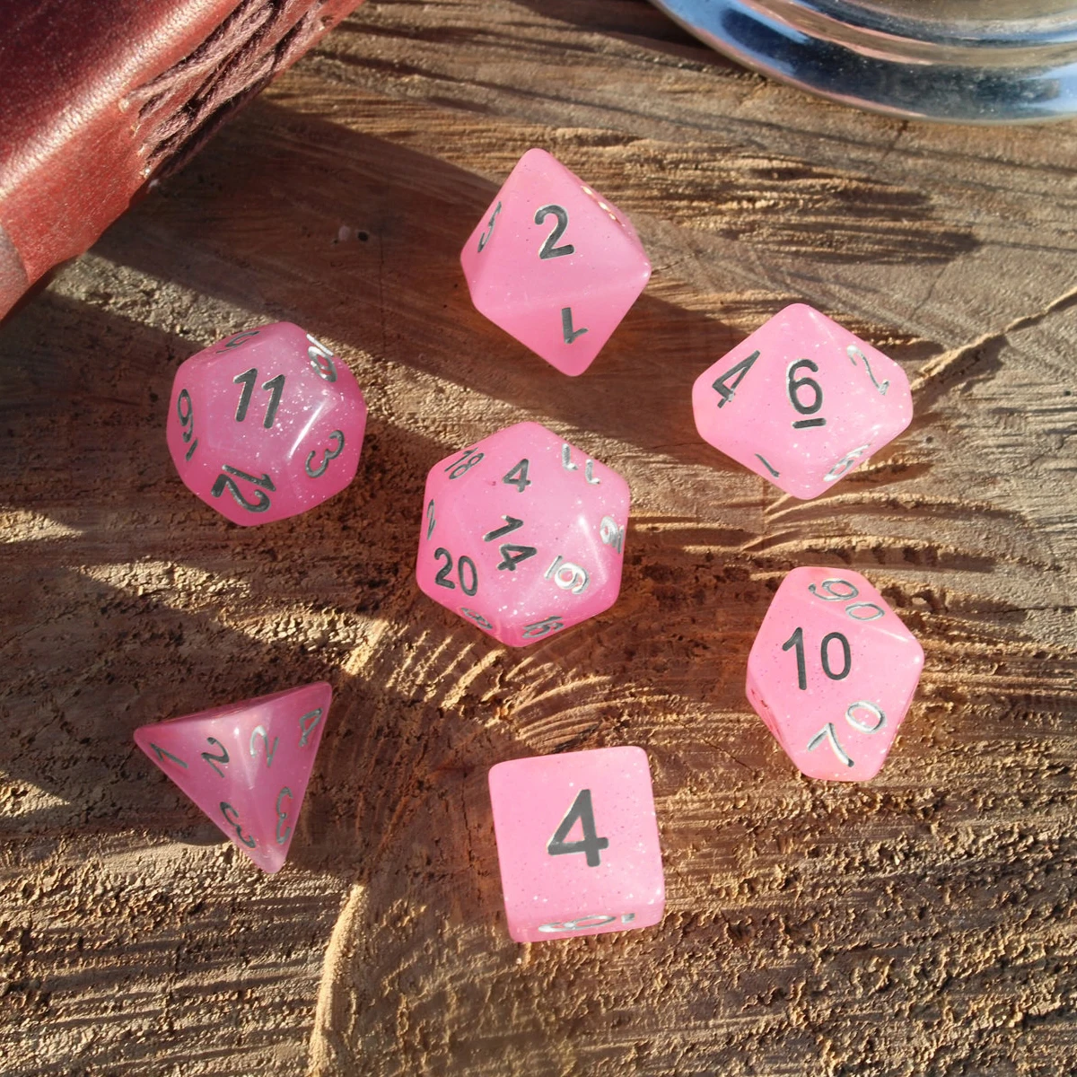 7Pcs/Set Champagne Pink Starry Sky Dice for DND Dungeons and Dragons Table Games D&D RPG Tabletop Roleplaying