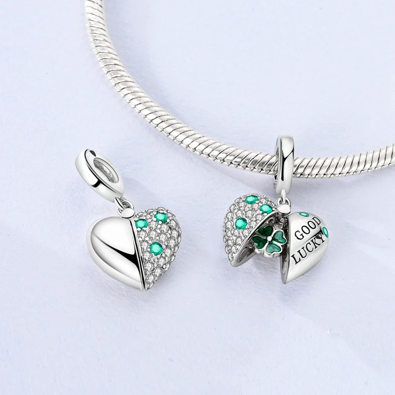 925 Sterling Silver Green Charms Beads Four Leaf Clover Dangle For Women Girls Original Bracelet DIY Jewelry Gifts - view 4