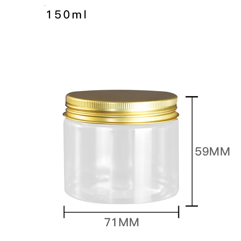 Cosmetic Jars Transparent PET Plastic Pots Gold Aluminum Lid 50ml-500ml 68 Dia. Packaging Bottle Empty Cream Containers 15pcs