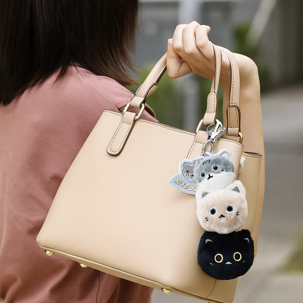 PP katoen dier kat sleutelhanger pluizige levensechte cartoon kat pop hanger cartoon collectie simulatie kat pluche sleutelhanger