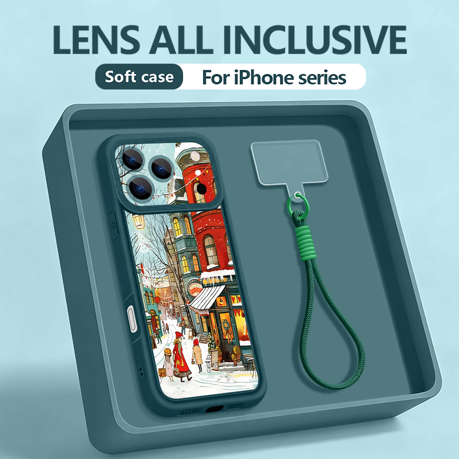 لينة الحبل قضية الهاتف آيفون 17 برو ماكس الهواء 16E 16 14 15 برو 12 13 برو ماكس الشتاء الثلوج مشهد مطبوعة شريط للرسغ غطاء #2