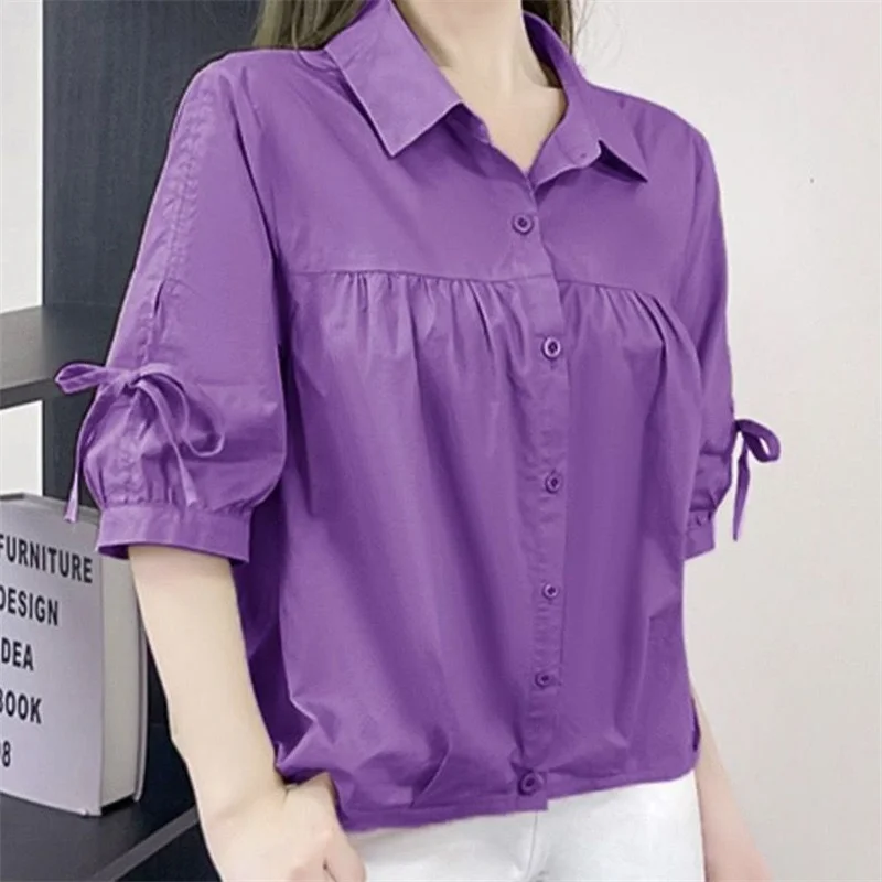 

Korean Chiffon Bow Shirt Short-Sleeved Women's 2025 Summer New Coat Western Style Thin Lace-UP Blouse Fashion Loose Top Female
