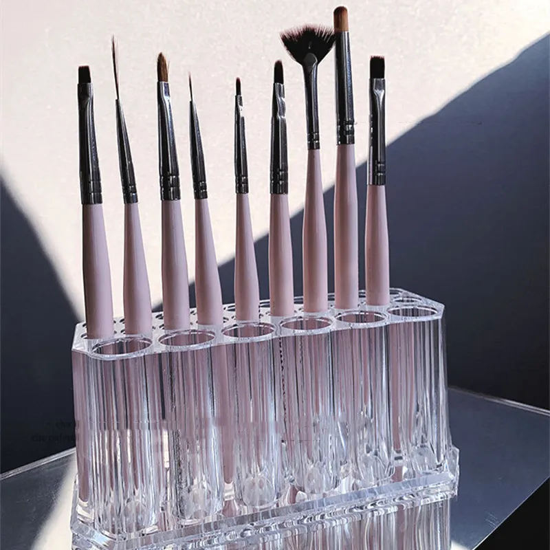 

Nail Brush Storage Acrylic 26 Holes Organizer Desktop Eyeliner Cosmetics Pen Makeup Nail Brush Tools Clear Showing Shelf Holder