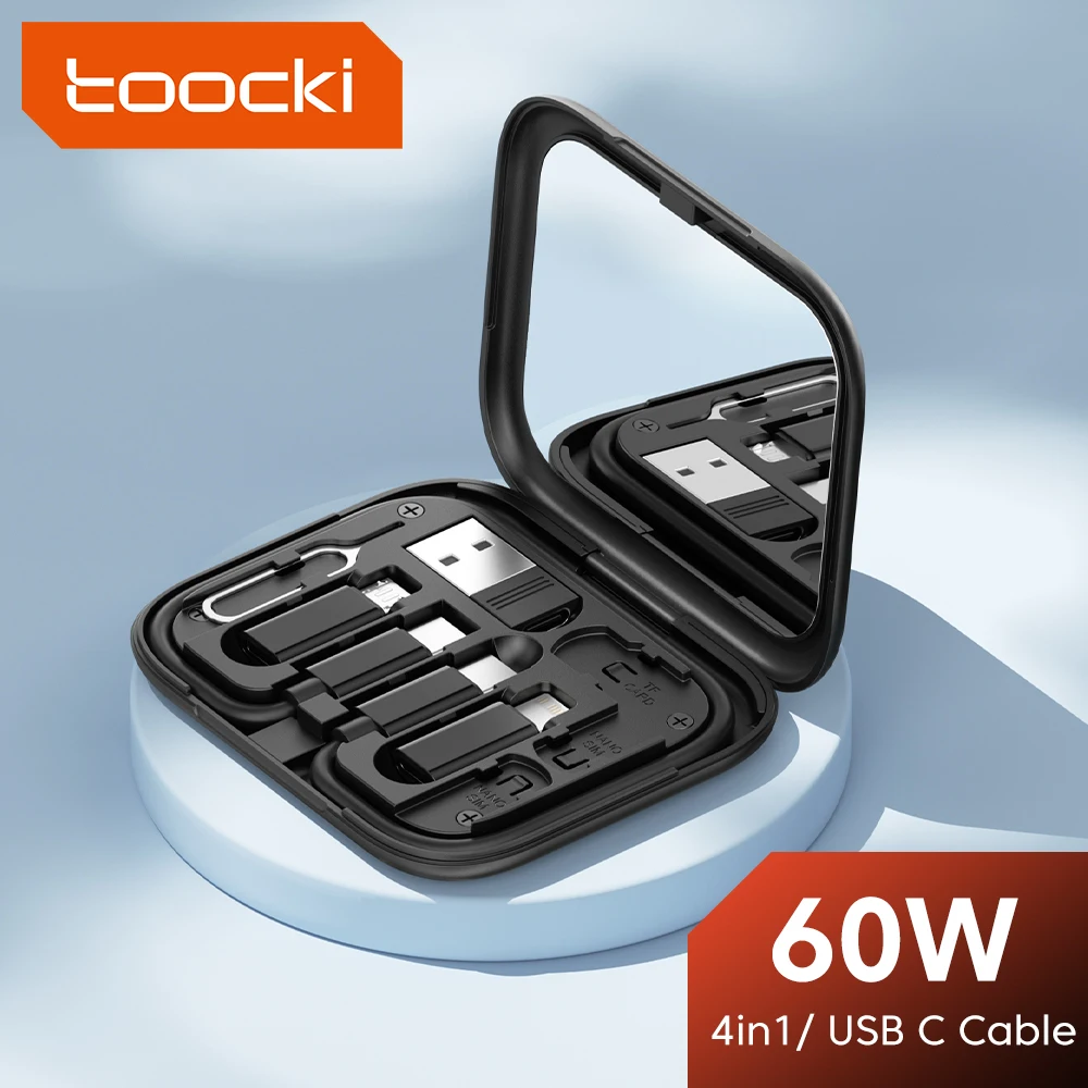 Toocki 60W 4 in 1 USB Type C To USB C Cable Mini Data Cable Set Storage Box Fast Charging Charger With Holder For Xiaomi iPhone