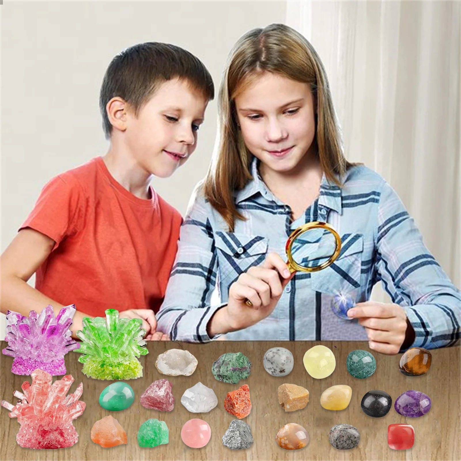 Minuterie pour salle de classe, calendrier de l'avent en cristal 2025, pour enfants, 24 pierres précieuses et pierres naturelles, calendrier de l'avent avec horloge à tir