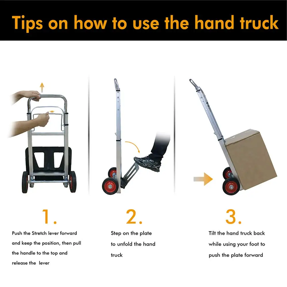 Aluminum Foldable Hand Truck, 220 Lbs Capacity, 6-Inch Wheels, Lightweight Folding Hand Cart for Moving Boxes, Luggage and Supplies view 5