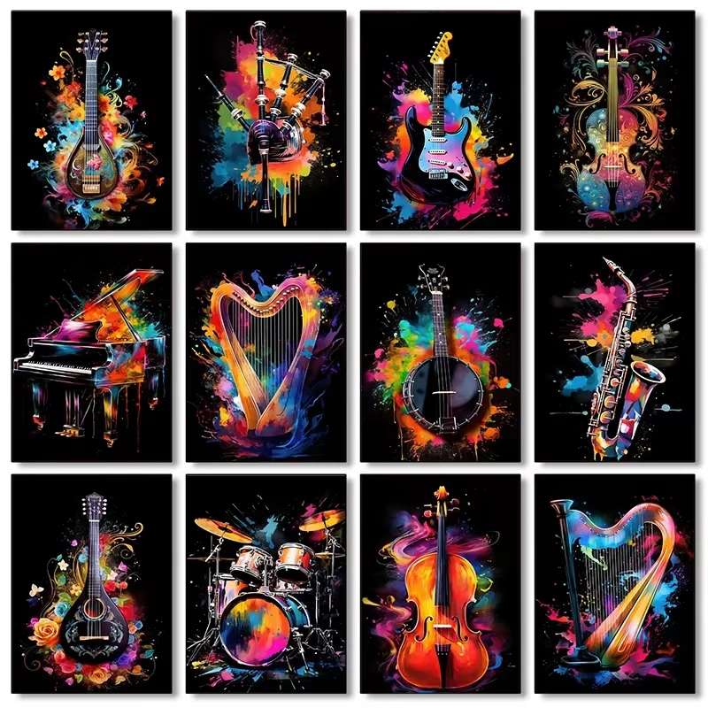 Classical Abstract Piano Saxophone Violin Accordion Instrument Poster Canvas Paintings Wall Art Pictures Home Decor