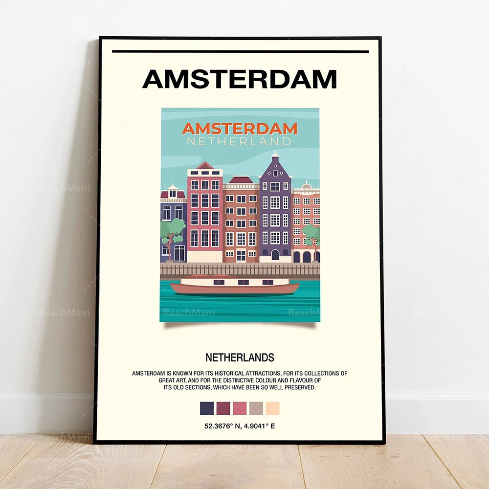 Barcelona, Sydney, Amsterdam, New York City, Venice, Egypt, Paris, San Francisco, Santa Amalfi Coast Travel Cities Europe Poster