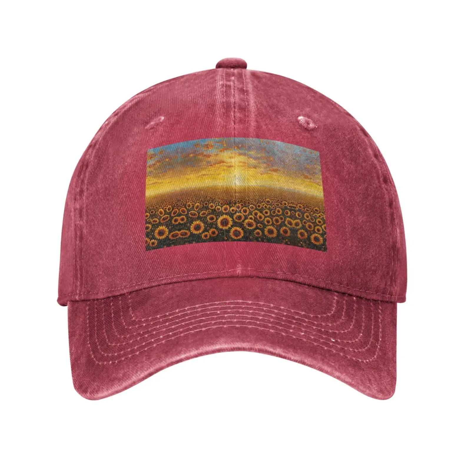 Sunflower Field Sunset Sea of Flowers Baseball Cap Adjustable Twill Bulk with Ponytail Hole Washed Dad Hat for Men Women