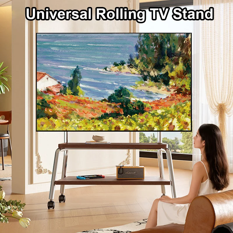 

Mobile TV Stand Rolling TV Cart with Wheels for Most 32-90 Inch TV Stand with Double Wooden Shelf Height Adjustable Heavy-Duty