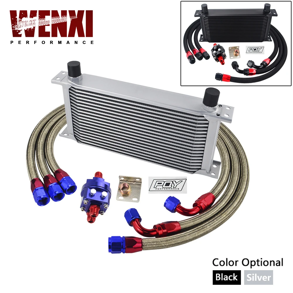 Universal Oil Cooler Kit 19rows Oil Cooler + Oil Filter Adapter + Stainless Braided Hose With PQY Sticker And Box