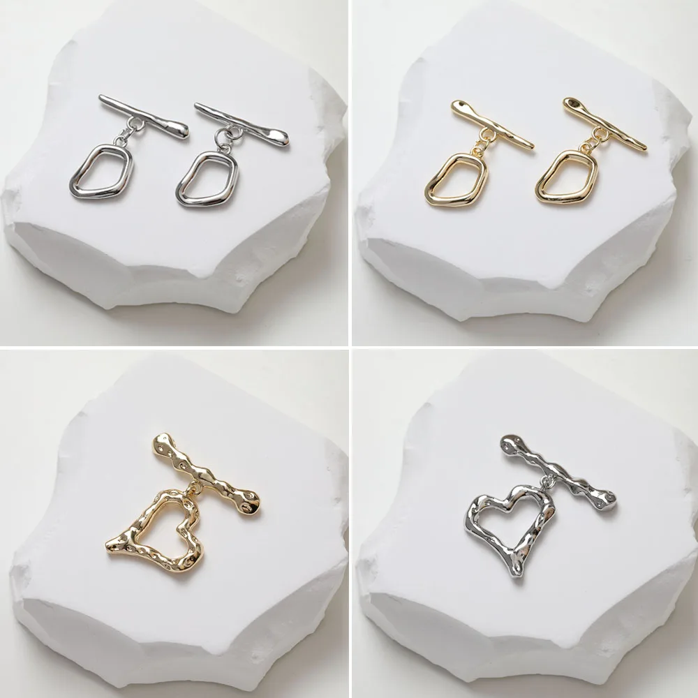 4PCS OT Clasp Link 14K Gold Plated Brass Heart Buckle For Necklace Bracelet Jewelry Making Supplies Material Accessories