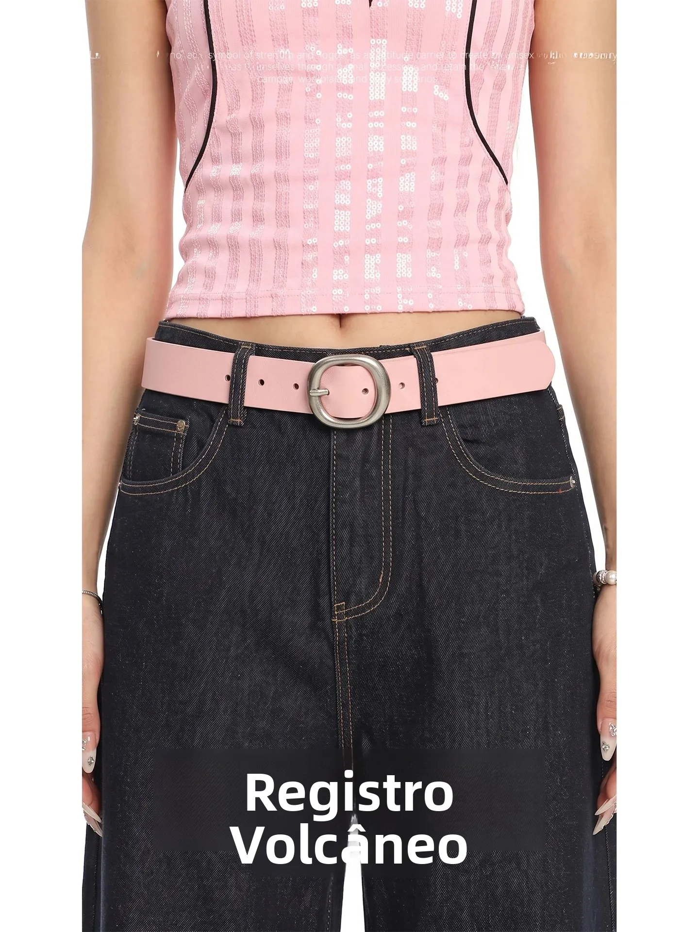 bright-silver-oval-buckle-belt-simple-korean-style-high-end-design-genuine-leather-belt-women's-model-volcano-log-original
