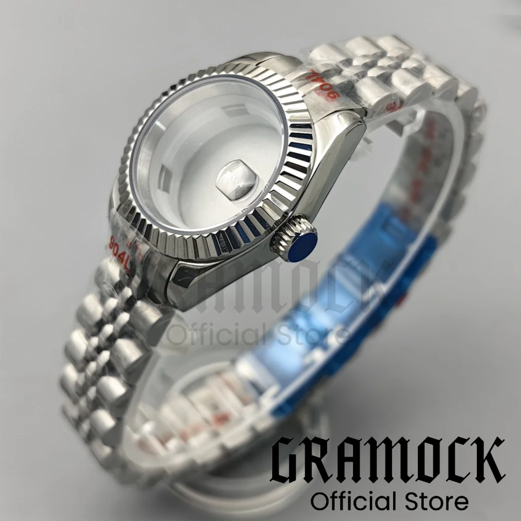 28MM Stainless Steel Slope Bezel Watch Case Sapphire Glass With 20.5MM Dial Hand For Ladies NH05 NH06 Watch Box Part Waterproof