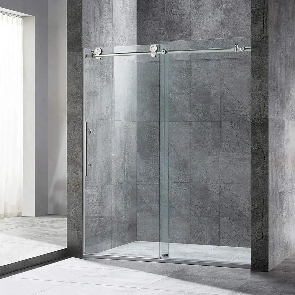 Frameless Shower Doors Width Height with Clear Tempered Glass in Brushed Nickel Finish It Is Easier To Clean and Maintenance