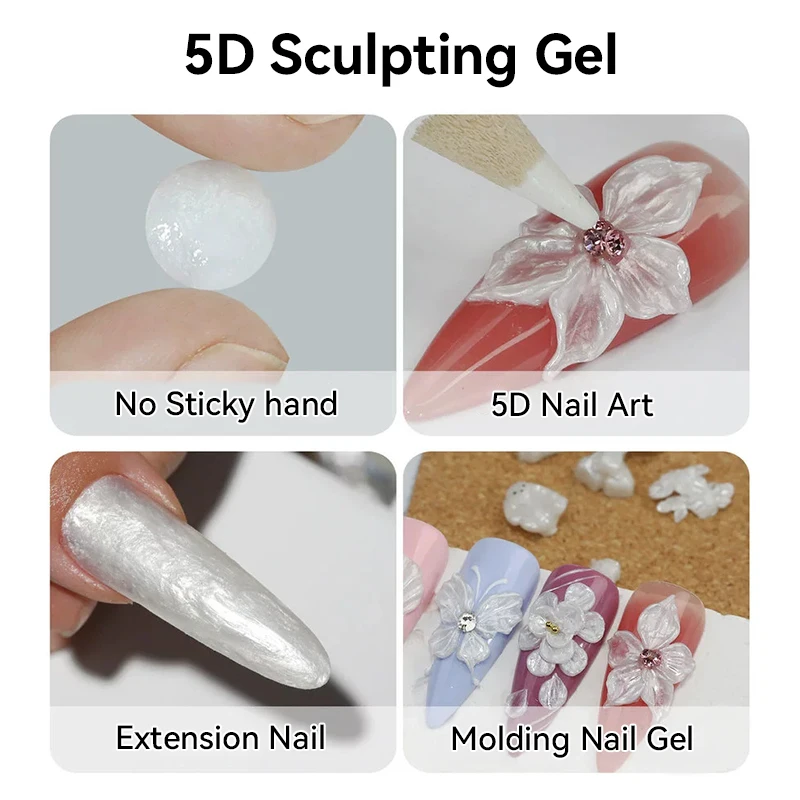 BORN PRETTY 5D Sculpting Gel Nagellack 5 ml Pearl White Shaping Carving DIY Poking Gel Solid Tips Nail Art No Wipe Top Coat – Detail 13