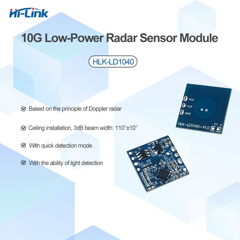 

HLK-LD1040 1T1R Small Size 10.525G Human Microwave Radar Ranging Sensor Motion Module 8-10m
