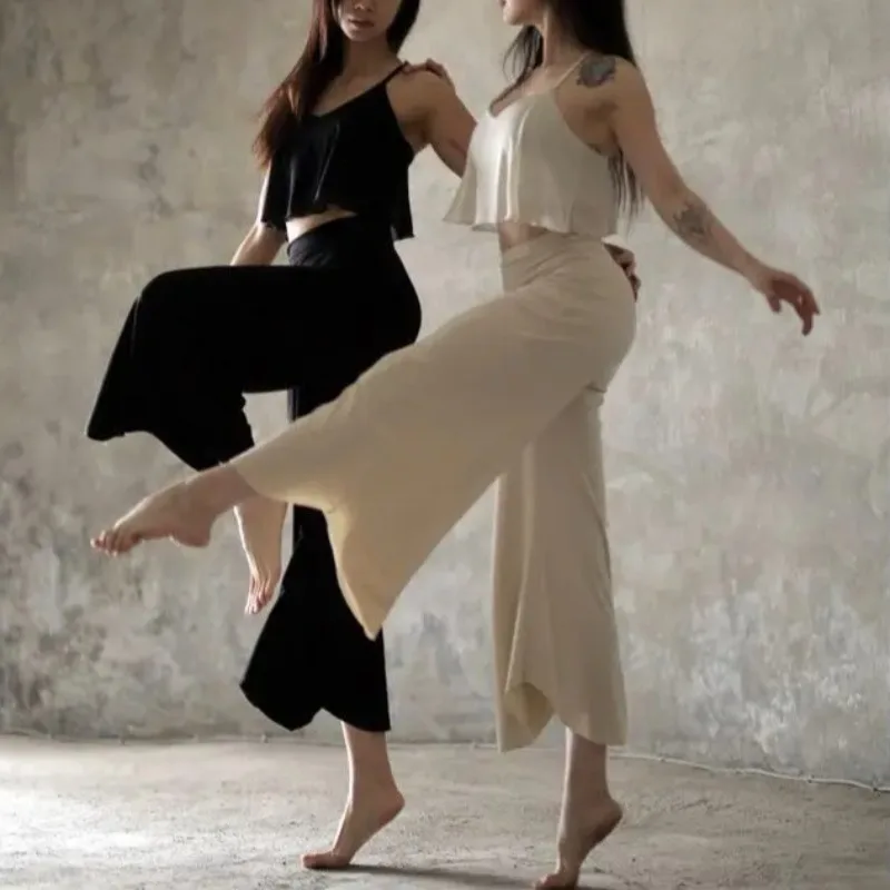 

Простые брюки для женщин Широкие укороченные брюки для йоги с контролем живота Высокая талия в расклешенных укороченных мягких свободных повседневных летних брюк