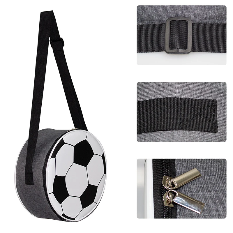 Football Insulated Lunchbox Bag Bento Bag Round Lunch Bucket Bag Insulated Cup Bag Oxford Handbag Cloth Shoulder Strap Lunch Bag