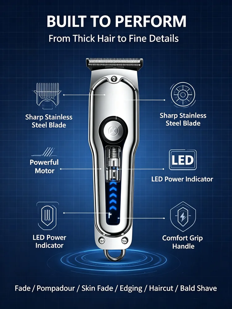 USB Charging Hair Trimmer for Men Precision Hairdresser Shaving Head Pusher Clipper Home Appliance