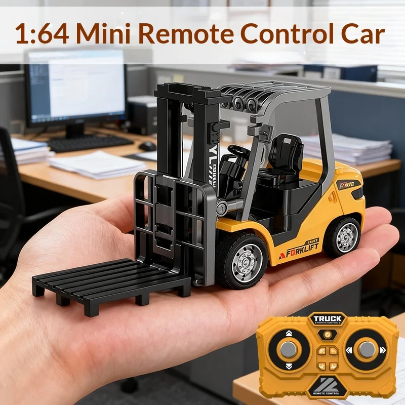 Generic Remote Control Forklift 1:64 Scale Alloy Mini Bluetooth Control Liftable Engineering Vehicle Model Desktop Toy For Boys