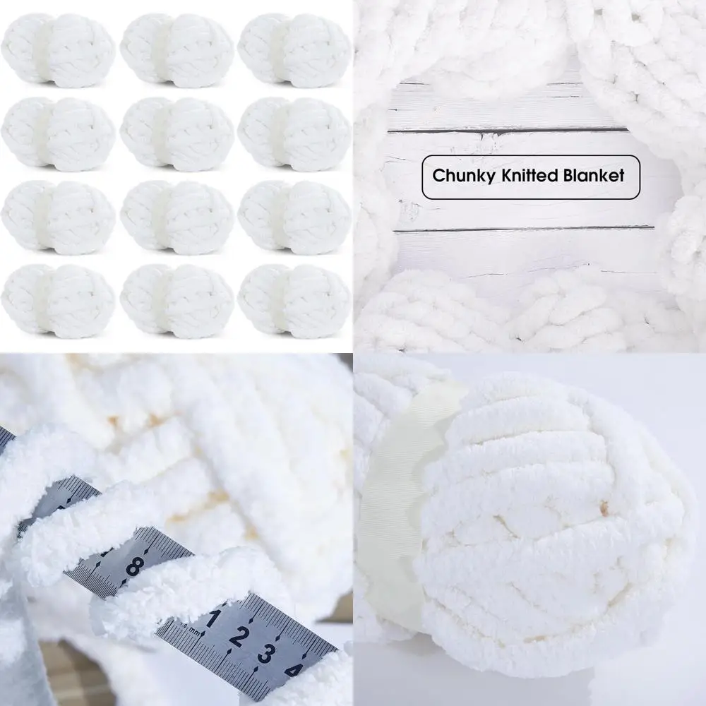 

Super Bulky White Chenille Yarn for Crocheting and Knitting, Thick Fluffy Yarn for Handmade Knitted Blankets, Soft and Cozy