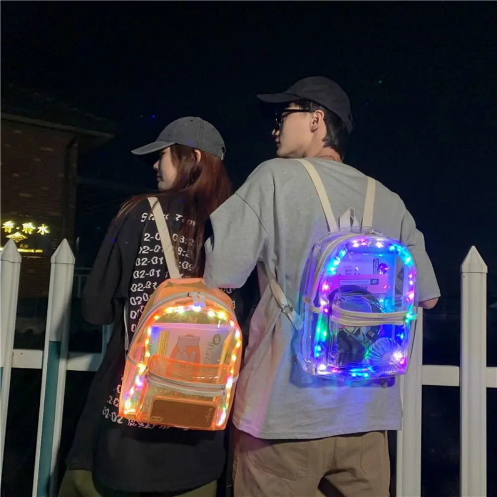 

Large Capacity LED Lights Schoolbag Adjustable Straps Waterproof PVC Transparent Backpack Multi-functional Visible