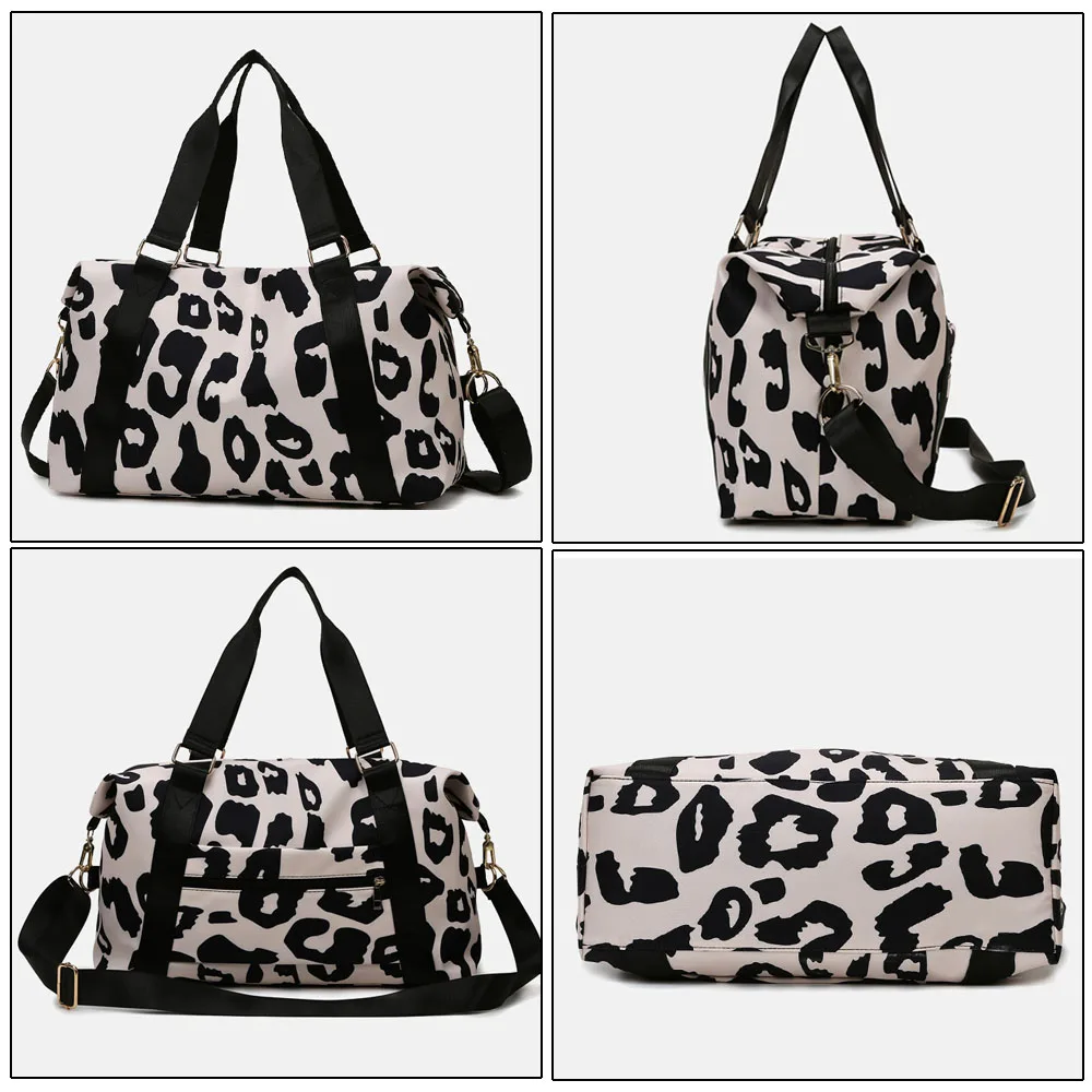 Leopard Print Nylon Duffle Bags para mulheres, bolso molhado, Travel Bag, ginásio, frete grátis