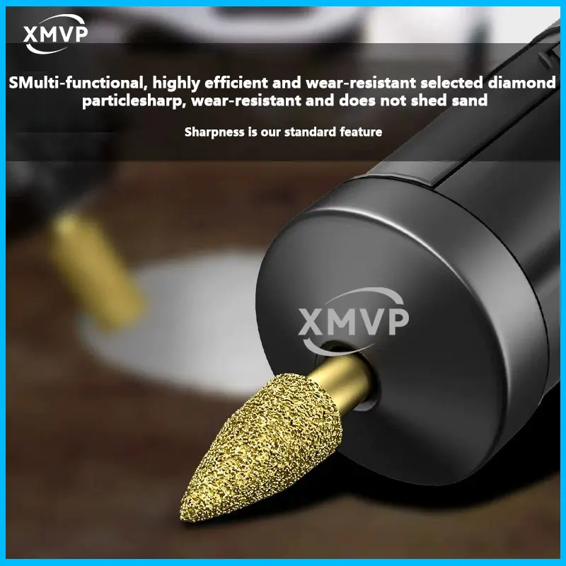 Testa di molatura diamantata, lima rotante in lega, testa di molatura interna, trapano a mano, trapano per lucidatura e molatura con sabbia diamantata, mola brasata