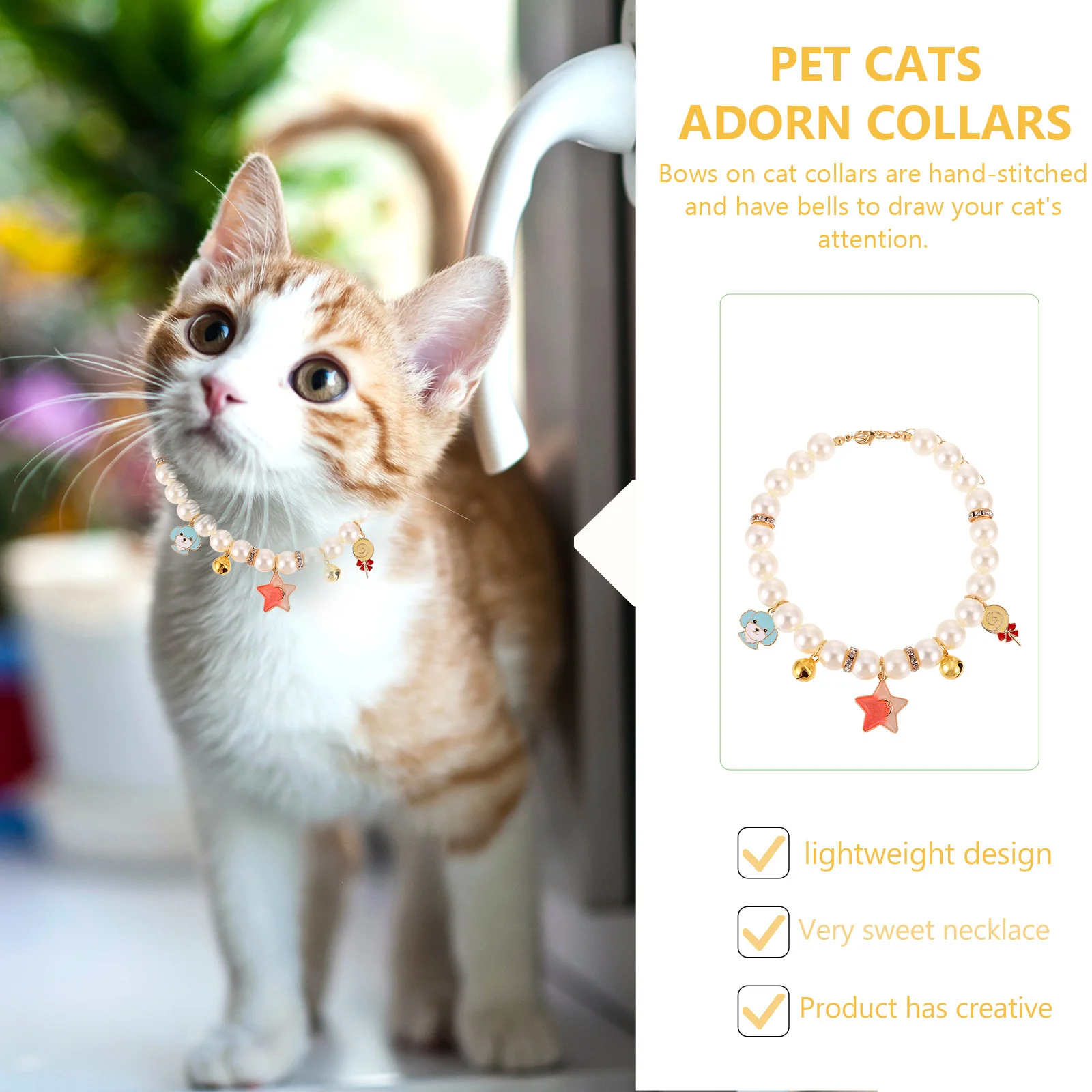 

Pearl Cat Collar Adjustable Kitten Necklace Bell Puppy Neck Ornament Comfortable Daily Party Accessory Fancy Cat Collar