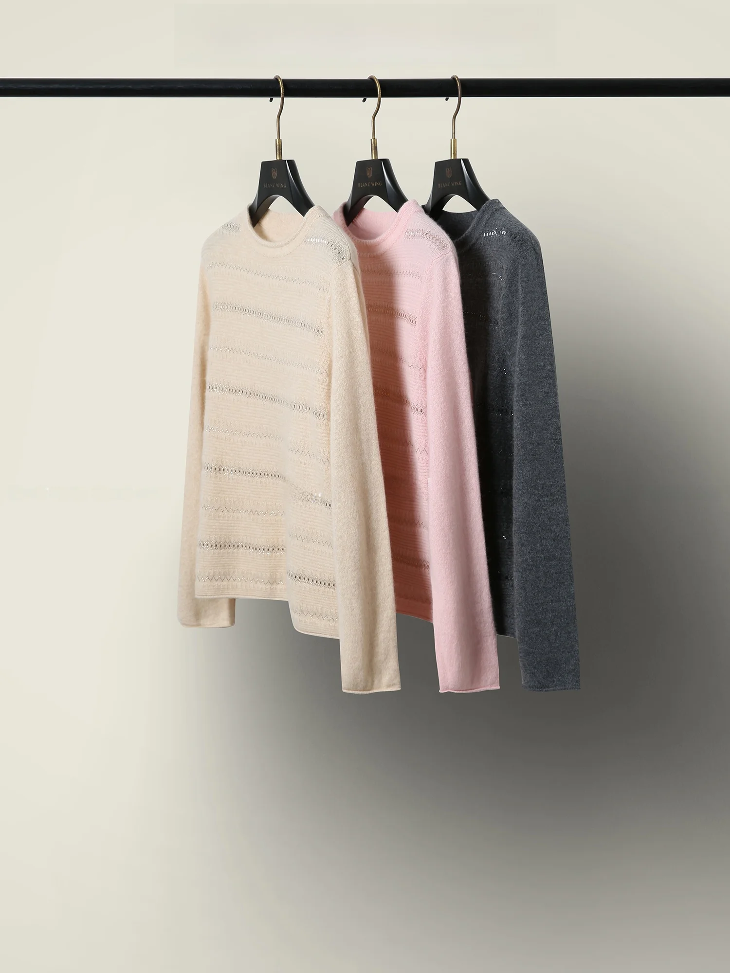 

BLANCWING Warm Winter 00 Camere Loose Knitted Sweater Overhead Stripe Pattern Soft Long Sve Women's Faion Woolen Top