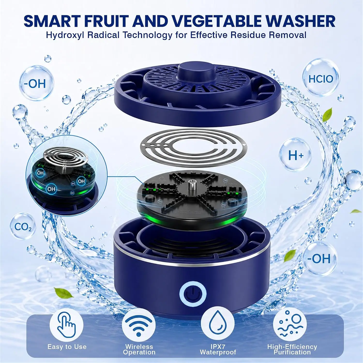 Fruit And Vegetable Washer Purifier, Waterproof Wireless Produce Cleaner With ion Disinfection Technology, Removes Wax