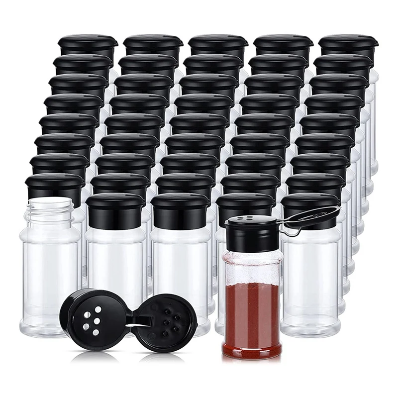 50Pcs Plastic Spice Jars with Shaker Lids Spice Containers Plastic Spice Bottles Seasoning Shaker Jars 3.3Oz/100Ml Black