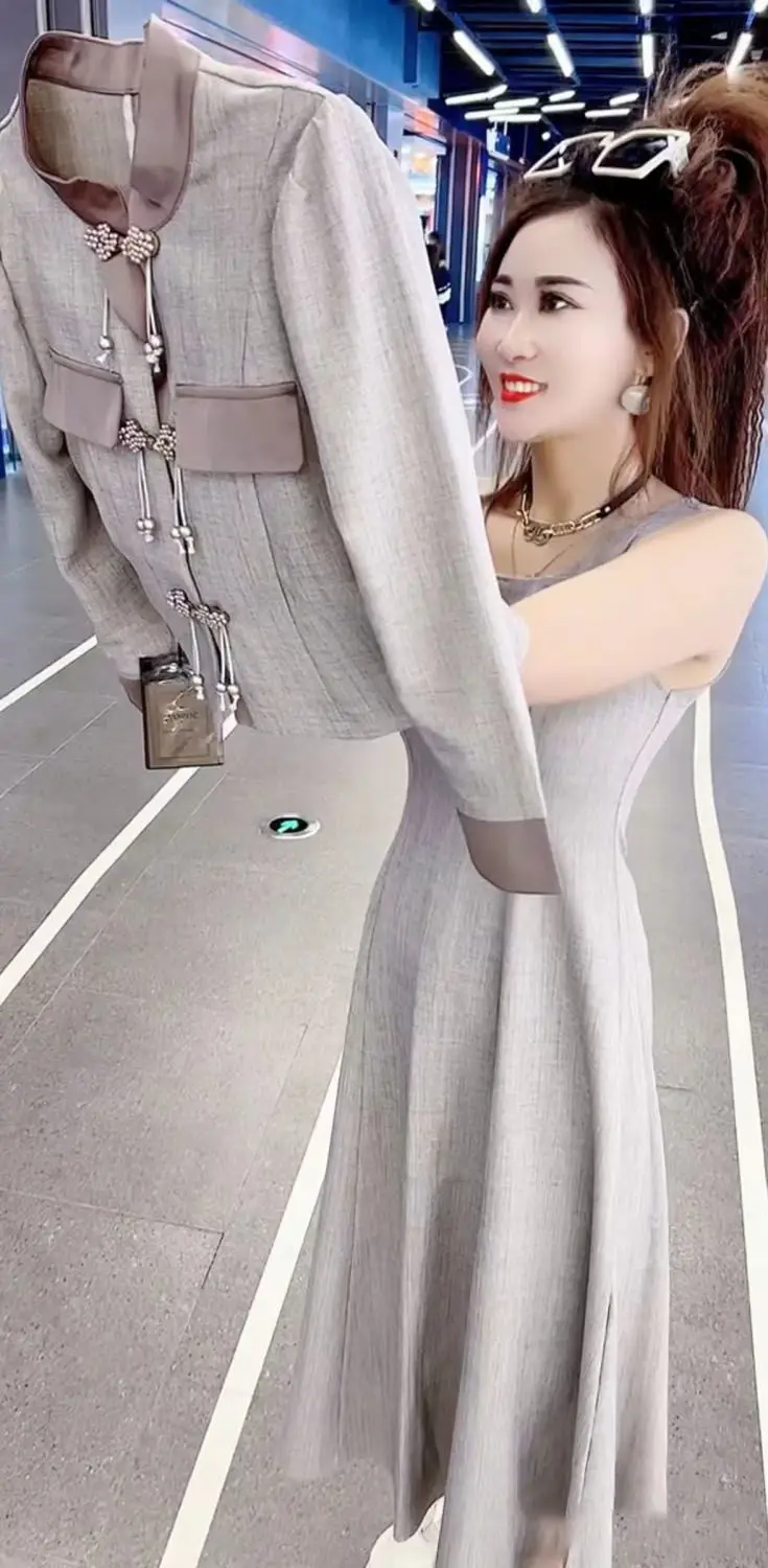 Chinese Style Set Skirt 2024 Spring and Autumn Season New Style Casual Coat Slim Fit A-line Skirt Two piece Women's Set