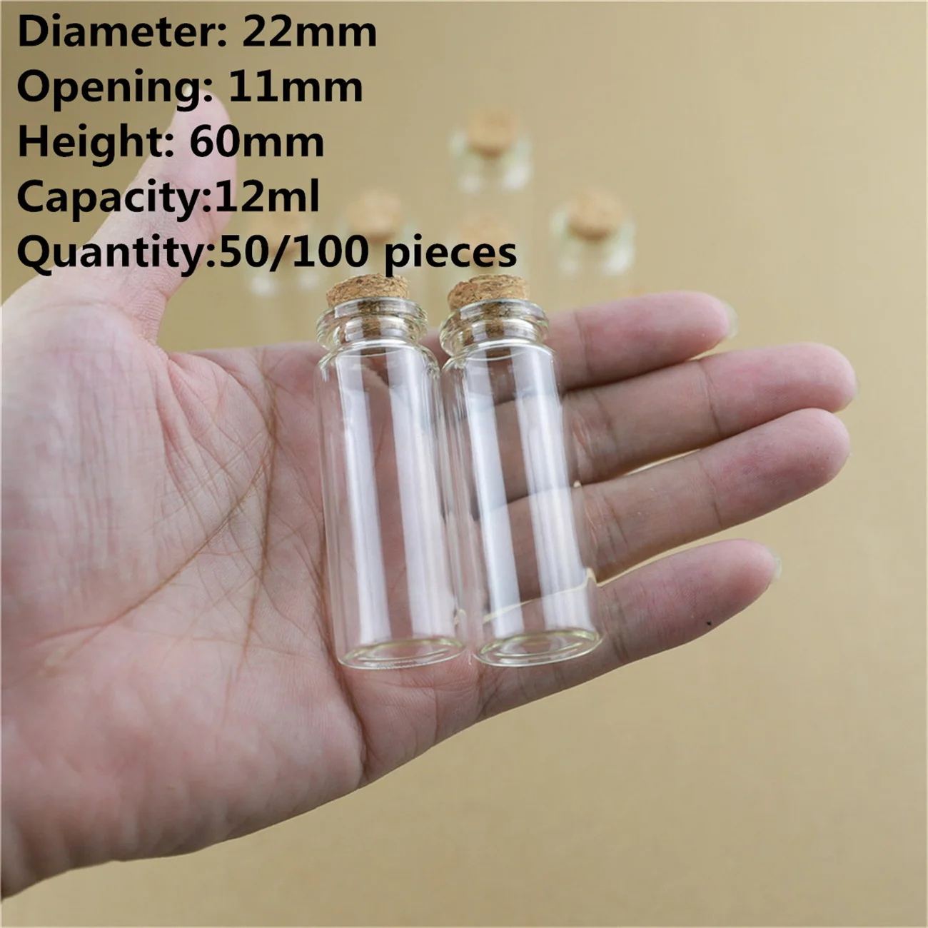 

50/100 pcs/Lot 12ml Decorative Glass Bottles With Cork Stopper Crafts Tiny Jars Pendant bottle Empty Glass Jar Mini tube Gift