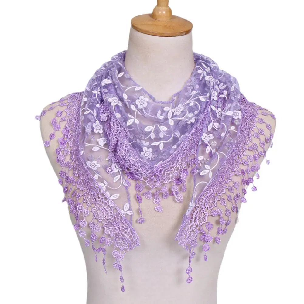 Sweet Pretty Elegant Hollow Tassel Lace Rose Floral Shawl Knit Triangle Scarf Shawl Veil Mantilla Printed Wrap Scarves Wome W1Y4