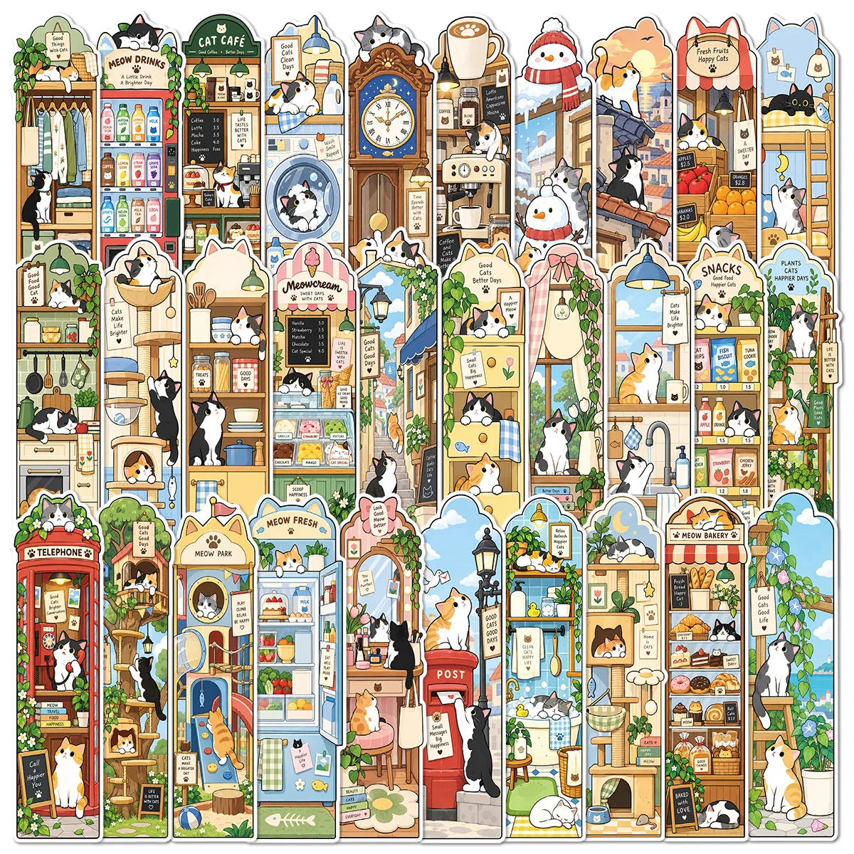 30PCS Happy Cute Pet Cat World BookMarks Decoration Reading Page Book Annotations Students Use Creative Gifts to Mark Cards