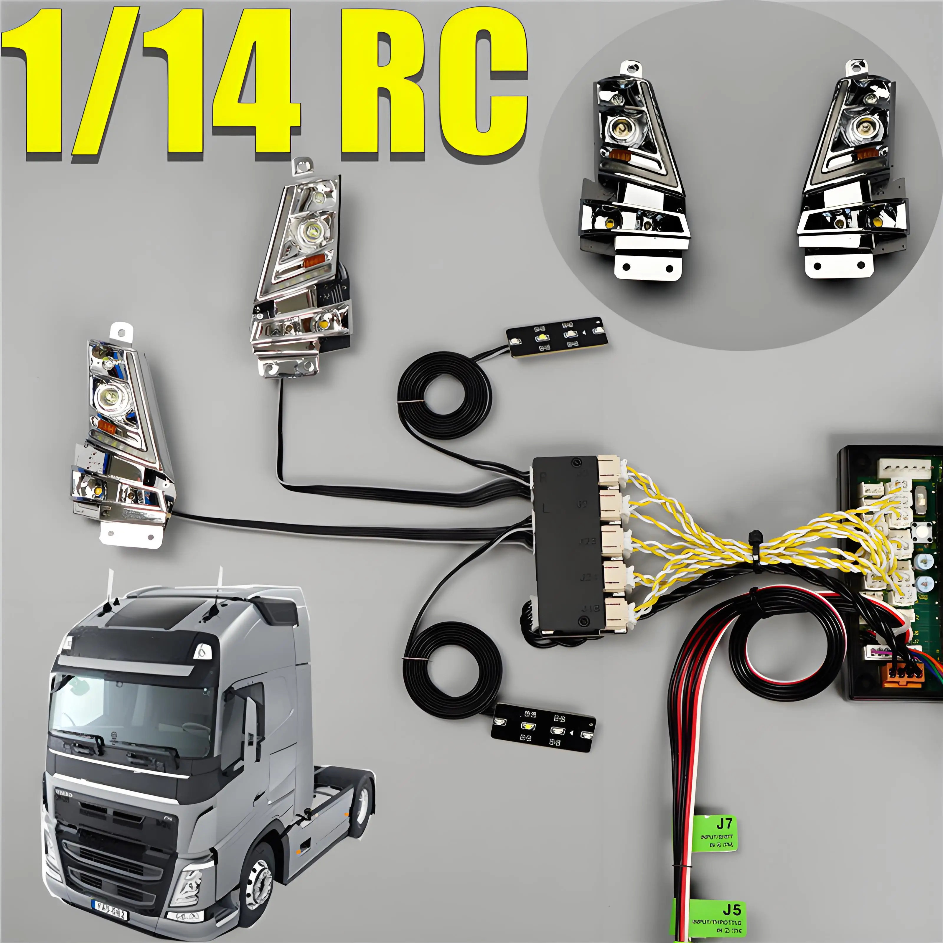 

1:14th Scale RC Truck 5V Front LED Headlight MFC-0301 Light Set Upgrade Accessories for Tamiya VOLVO FH16 750 56360 56362 DIY
