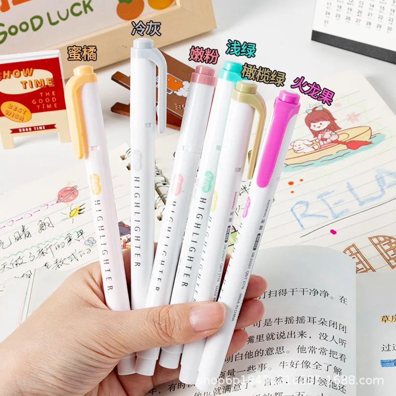 

5Pcs/Set Double-ended Highlighters Cute Soft Oblique Head Student Writing Marker Pen Kawaii Stationery Supplies