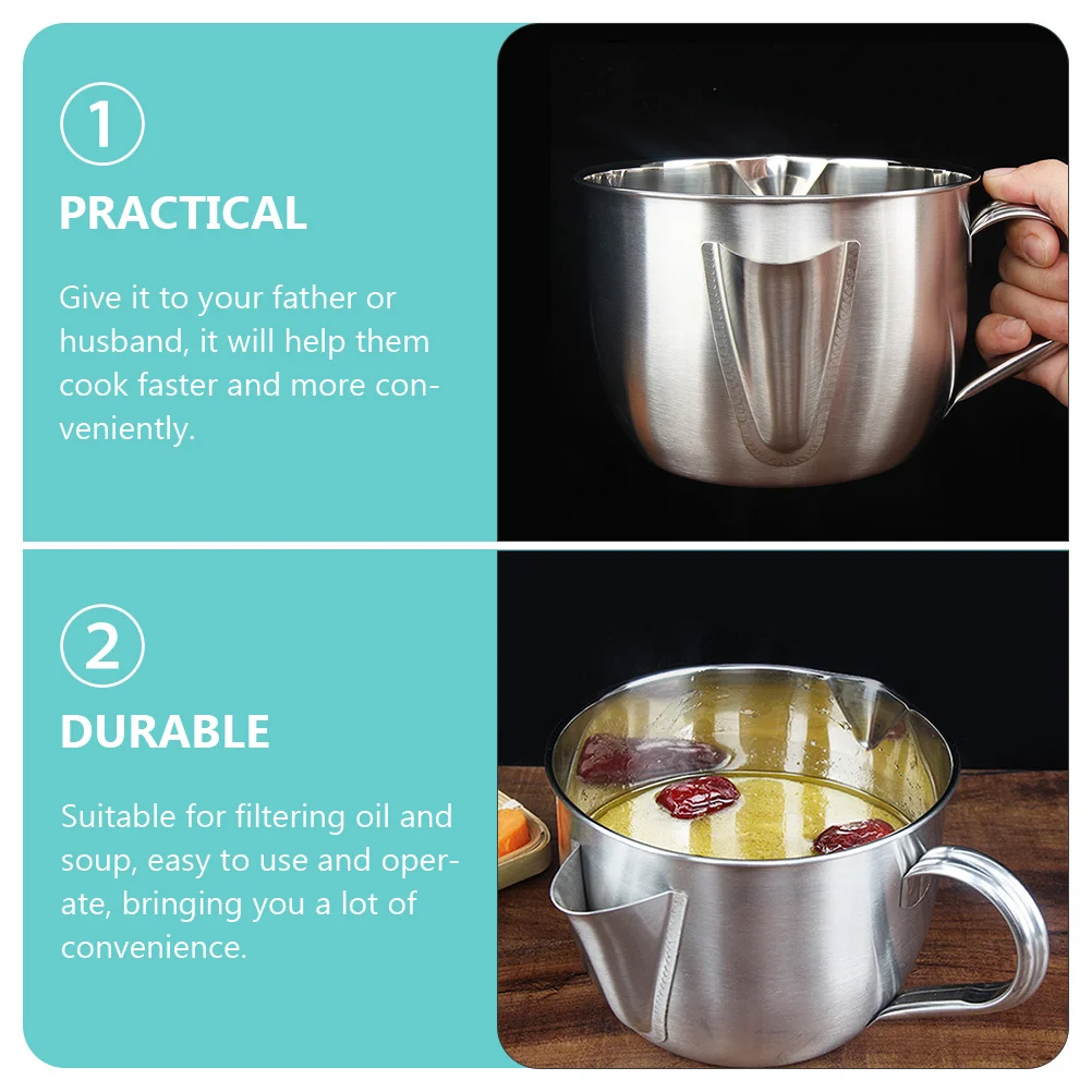

Stainless Steel Filter Bowl Household Grease Container Soup Strainer Kitchen Oil Fat Separator Oil Colander Pot