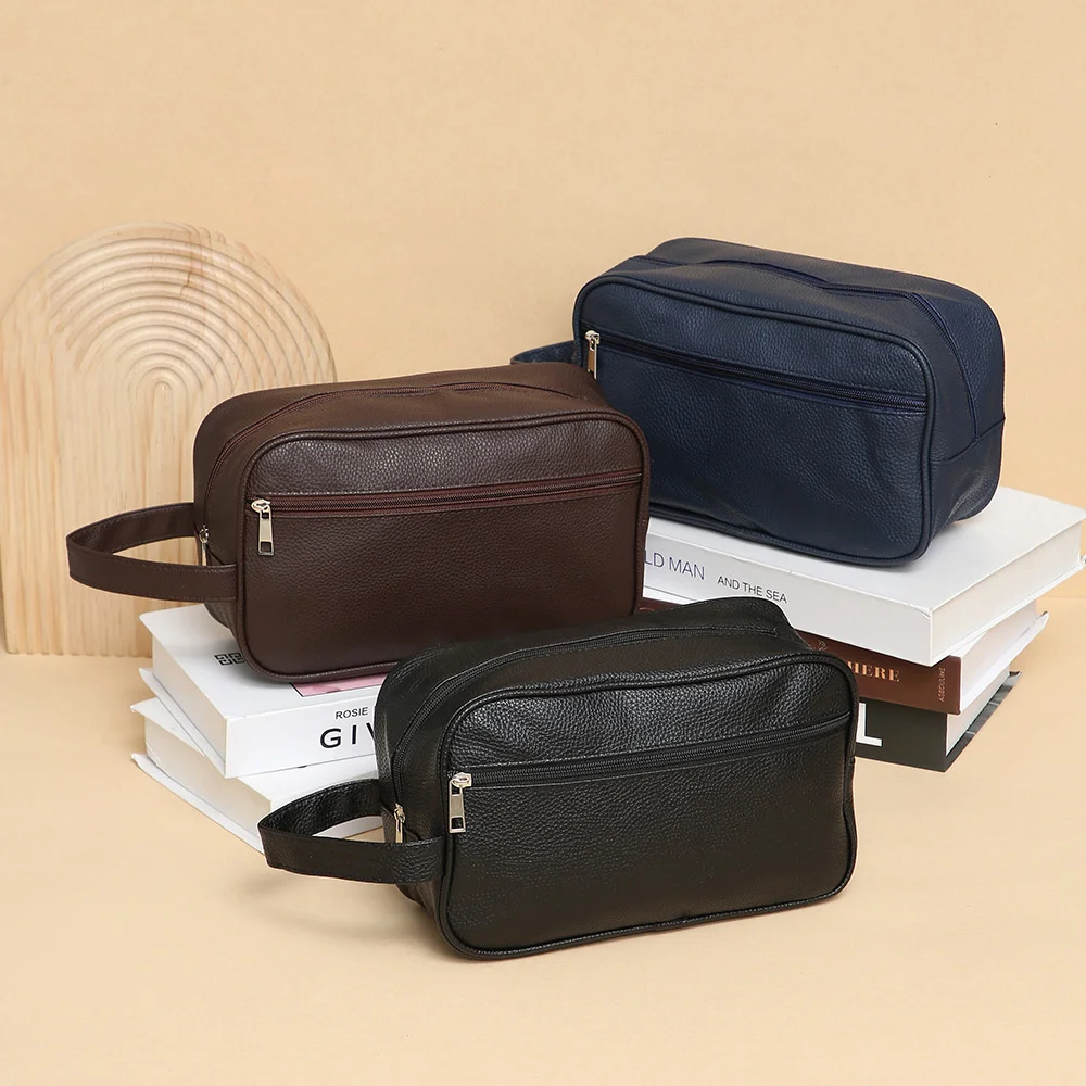 Men PU Leather Makeup Business Bag Travel Toiletry Wallets Mobile Retro Bag Cosmetics Organizer Storage Pouch Coin Purse Handbag