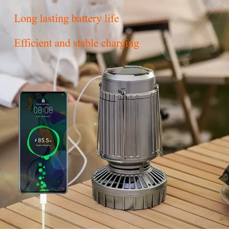 Creative LED Solar Powered Electric Fan Lamp Camping Lamp Portable Stretch Switch Outdoor Camping Emergency Lighting Fixture